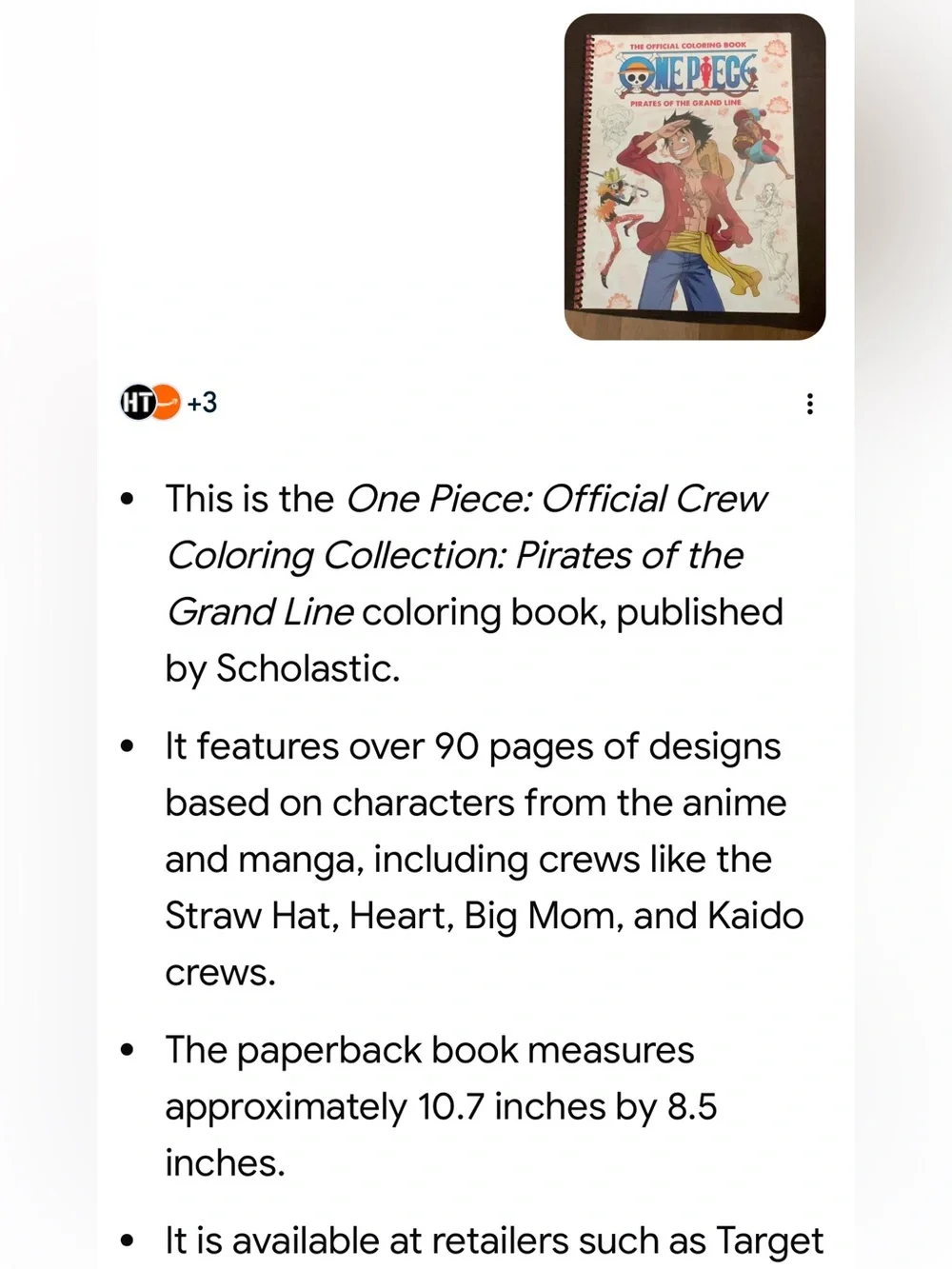 #2479**One Piece Official Coloring Book - Red, Blue, Yellow Cover